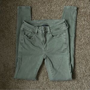 W American Eagle Olive Green Next Level Stretch High Rise Jeggings Size 00 |C27